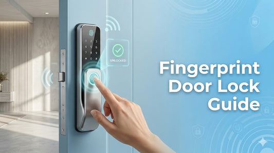 Modern fingerprint smart door lock with biometric access system installed on a residential home entrance door in Pakistan