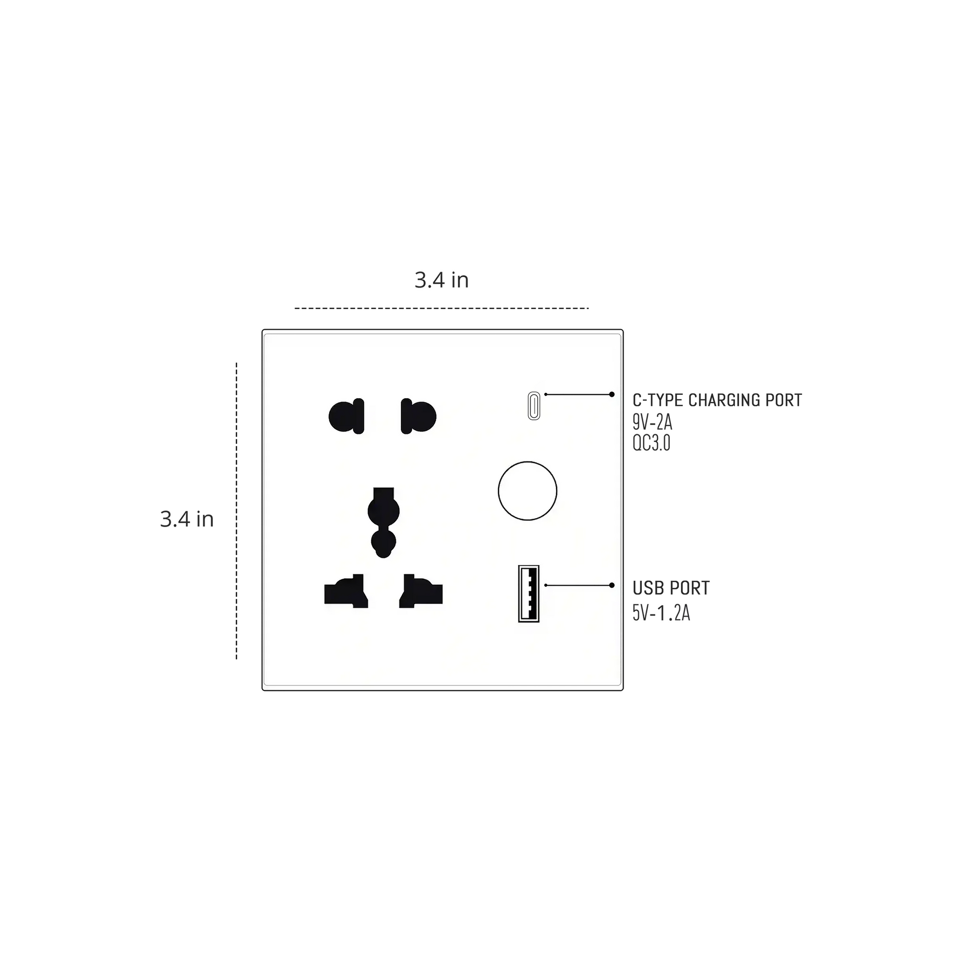 Universal Smart Socket+1USB+1 C Type