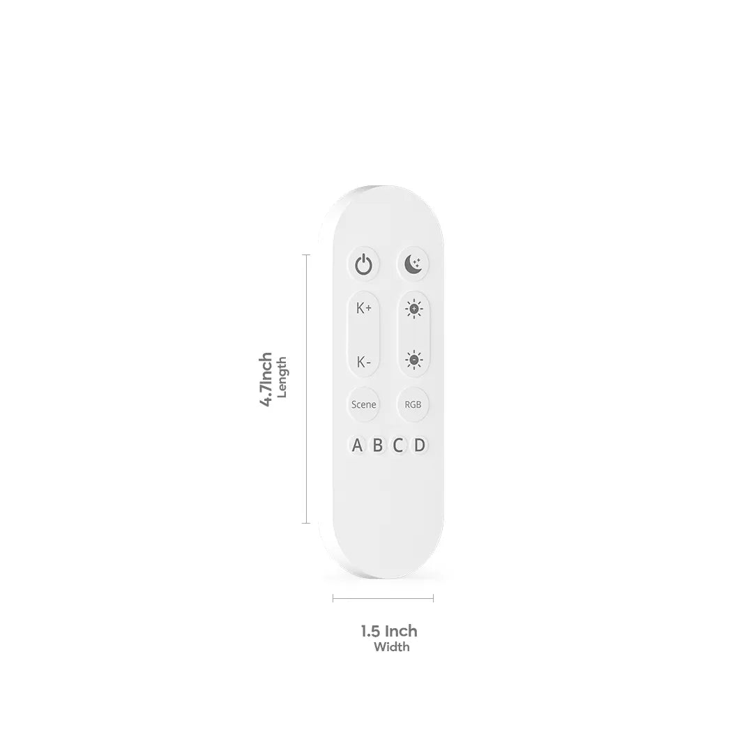Bluetooth light remote dimensions showing 4.7 inch length and 1.5 inch width for compact smart lighting control device in Pakistan