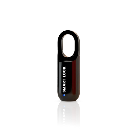 Black smart fingerprint padlock with biometric keyless unlocking and compact waterproof design for lockers, gates, and storage security