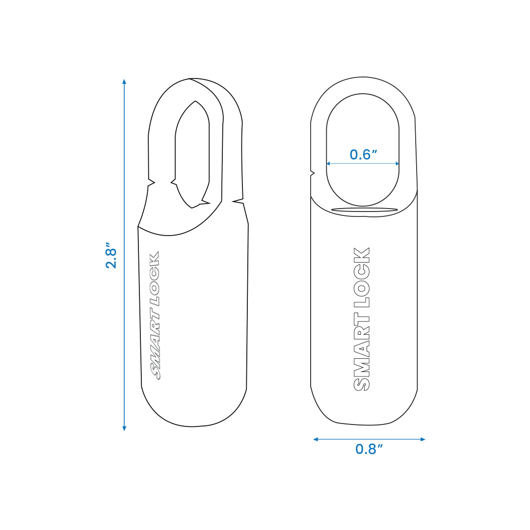 Dimension chart of smart fingerprint padlock showing compact biometric lock size measurements